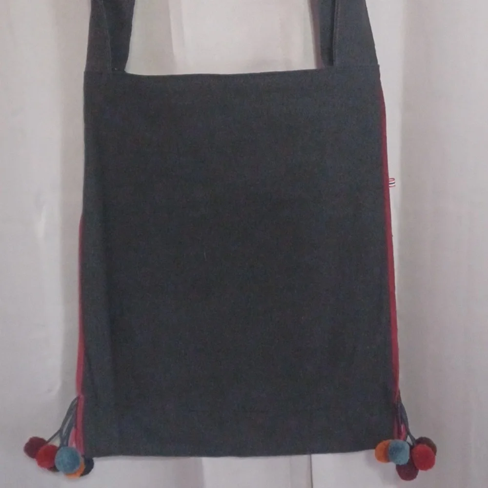 Boho Black Floral Shoulder Bag, Festival, Artisan Style